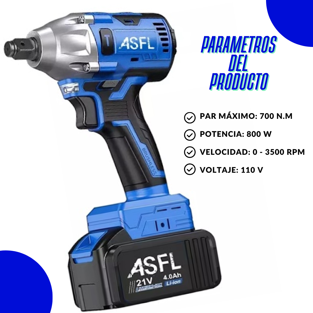 Llave Pistola De Impacto Inalámbrica + Kit Súper Completo con 2 Baterías