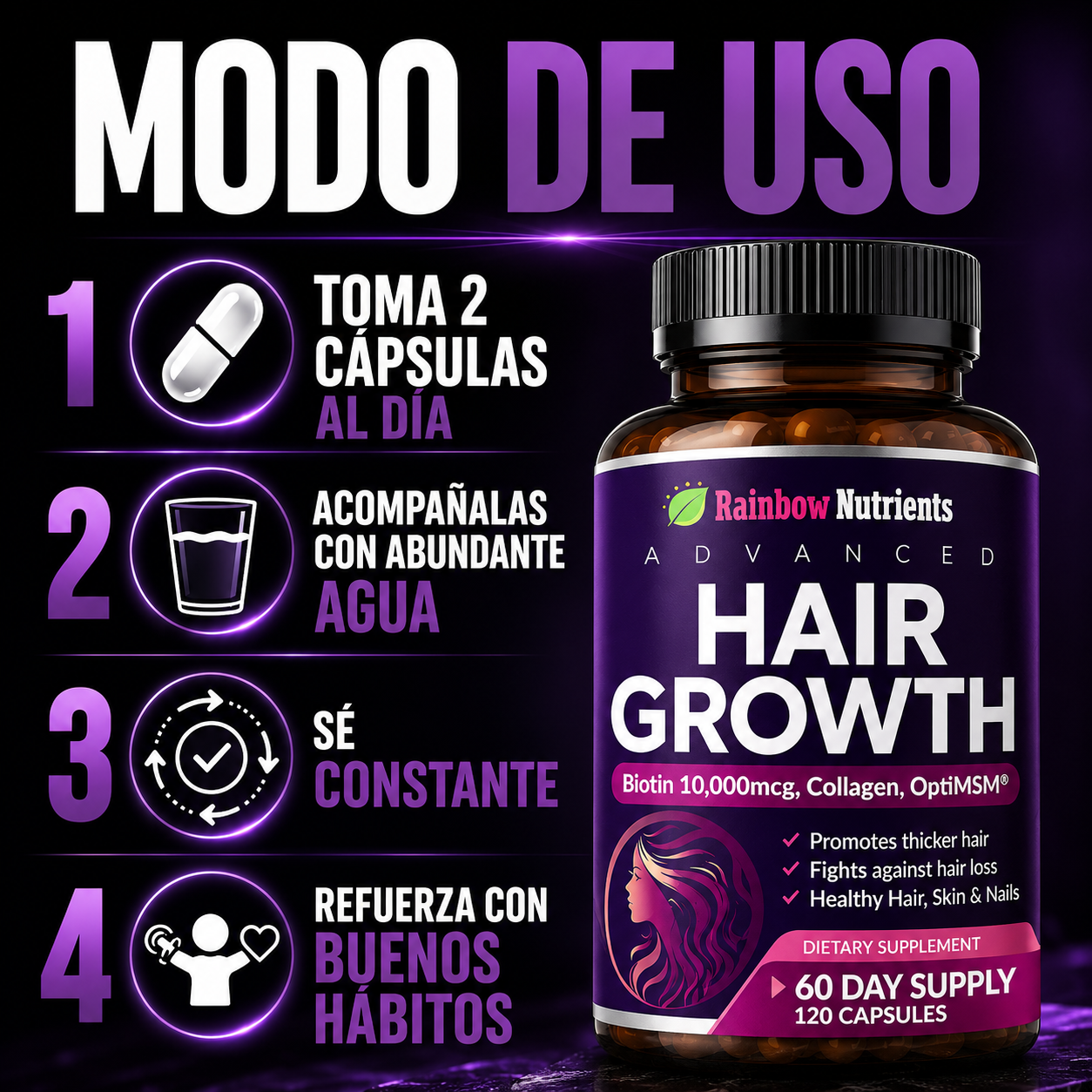 Fortalecedor Capilar para Cabello Débil y Quebradizo - ¡Reduce las entradas y la caída del cabello!