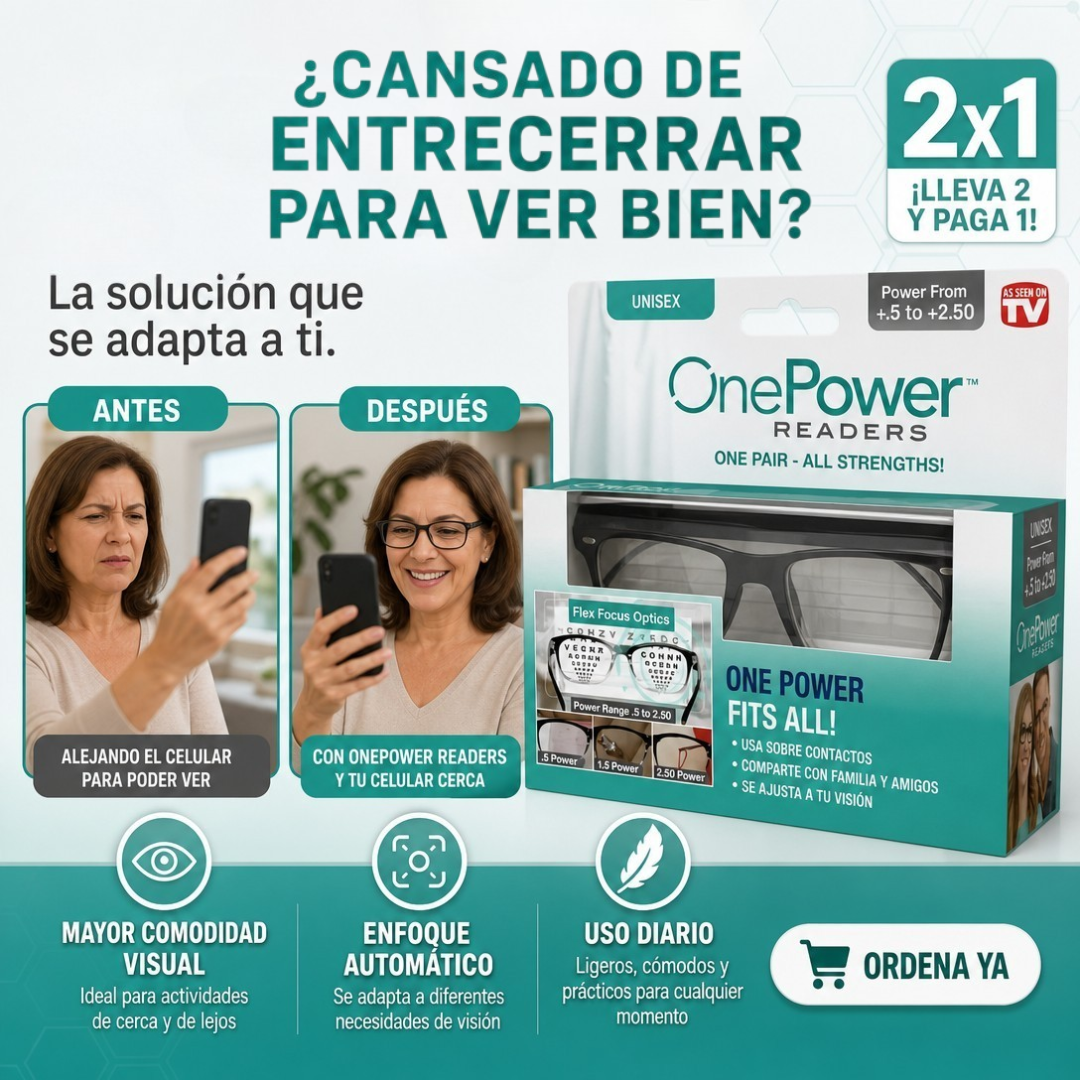 Lentes One Power Ajuste Automático de Graduación para Lectura y Vista Diaria con Protección Azul