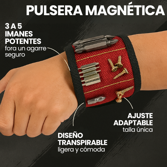 Muñequera Magnética para Tornillos y Herramientas - ¡Te sujeta todo mientras trabajas!