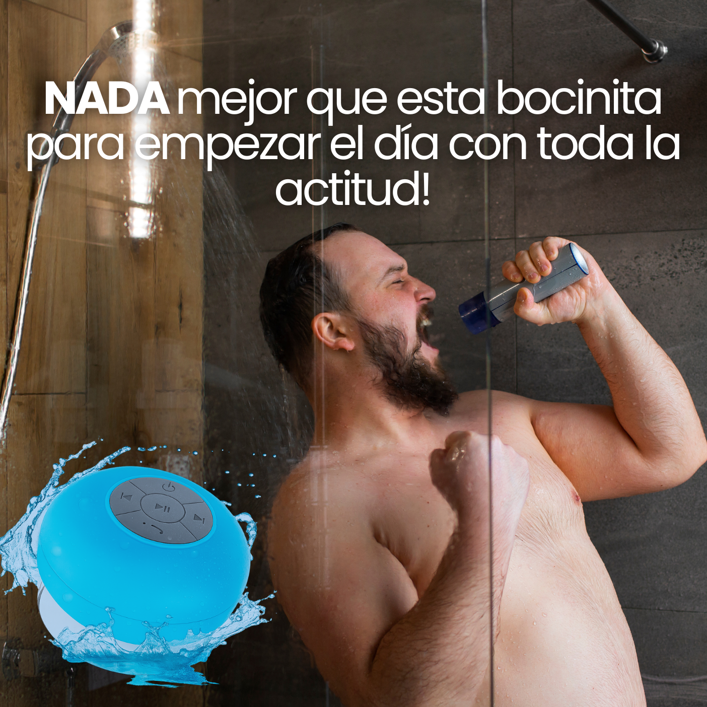 Bocina para Regadera con Bluetooth y Ventosa - Portátil & Resistente al Agua