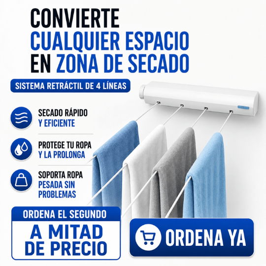 Tendedero Retráctil de Pared 4 Cuerdas ¡Ahorra Espacio! - Ideal para Baño, Lavadero y Balcón