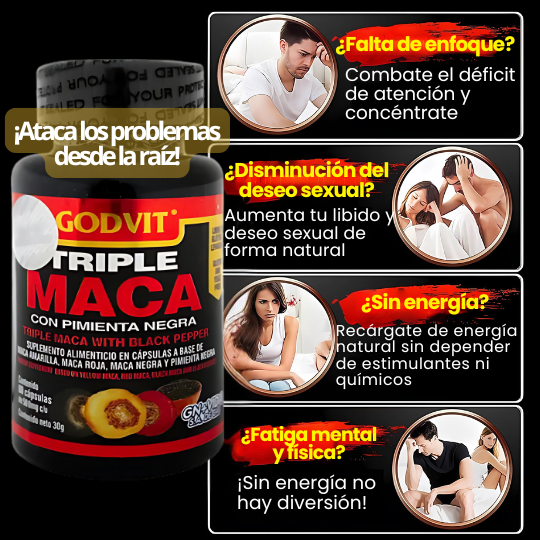 Suplemento Triple Maca Premium Afrodisiáco, Energía y Vitalidad Natural - Sello COFEPRIS