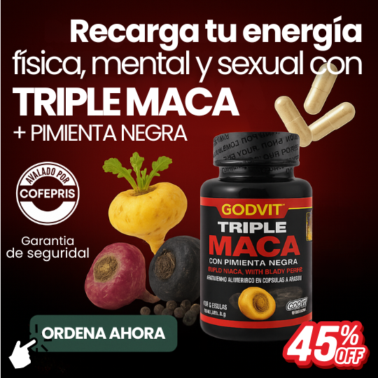 Suplemento Triple Maca Premium Afrodisiáco, Energía y Vitalidad Natural - Sello COFEPRIS