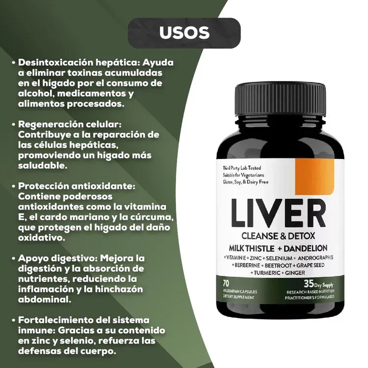 LIVER Suplemento Natural para la Limpieza, Desintoxicación y Salud del Hígado