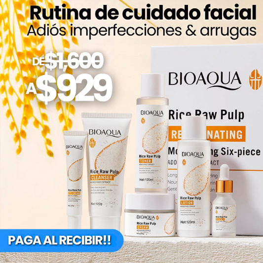 Set Skincare Coreano BIOAQUA Rice (6 pcs) – ¡Adiós Imperfecciones & Arrugas en 7 Días!