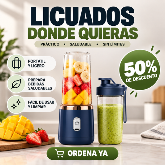 Mini Licuadora Pórtatil Recargable ¡Prepara Jugos y Batidos donde sea!