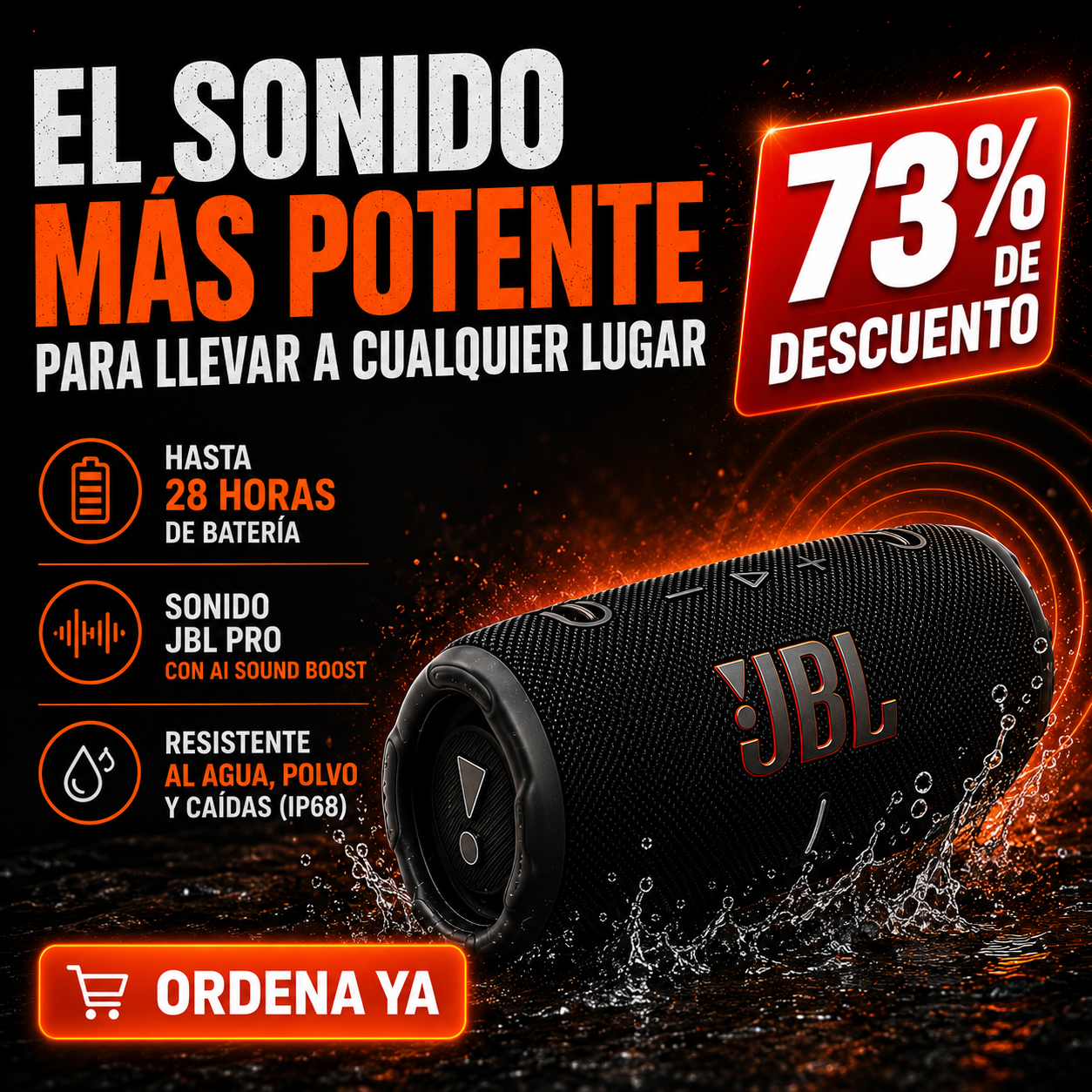 Bocina JBL Charge 6 Bluetooth Resistente al Agua - Audio Envolvente