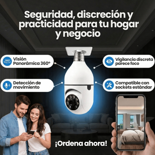 Cámara de Seguridad Tipo Foco Rotación 360º y Visión Nocturna