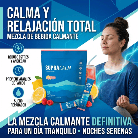 Bebida en Polvo Relajante, Elimina Ansiedad, Nervios, Estrés y Ataques de Pánico - Sabor Frambuesa en Sobres