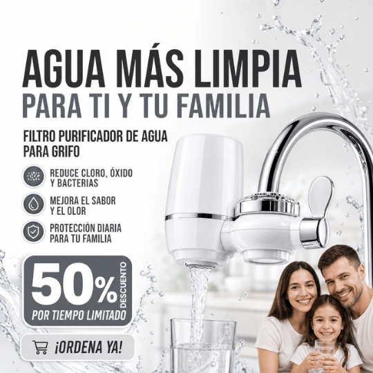 Filtro Purificador de Agua para Grifo - Elimina Impurezas y Bacterias ¡Agua 100% Limpia!