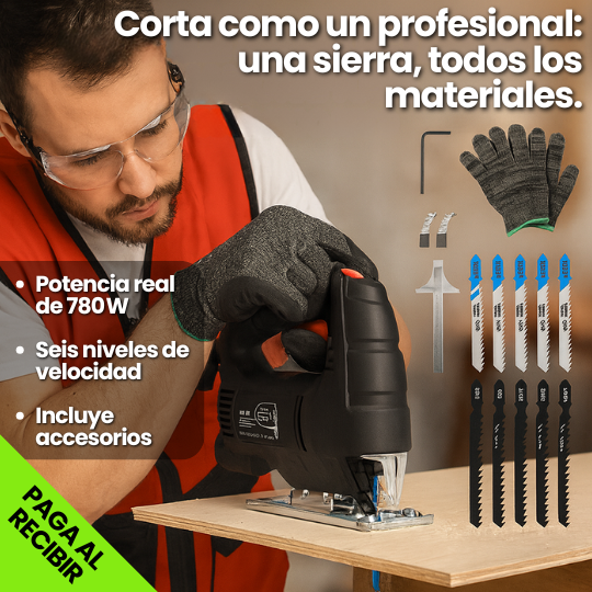 Sierra Caladora Eléctrica 6 Velocidades, 3000 RPM + Accesorios