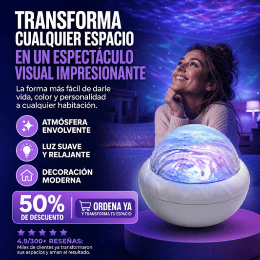 Lámpara Proyector de Estrellas y Galaxia LED 360° con Efecto Aurora Boreal Multicolor