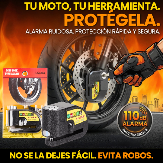 Candado con Alarma para Freno de Disco de Moto (Alto volumen) ¡Evita que te roben tu moto!
