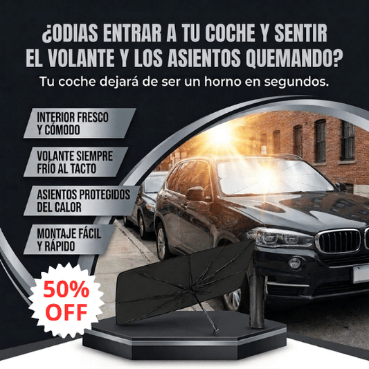 Parasol Tipo Sombrilla Plegable para Parabrisas - Mantiene tu Auto Fresco y Protegido del Sol