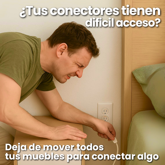 Extensor Inteligente de Enchufe 2 tomas - Rotación 180°, puertos USB y USB-C y soporte para celular