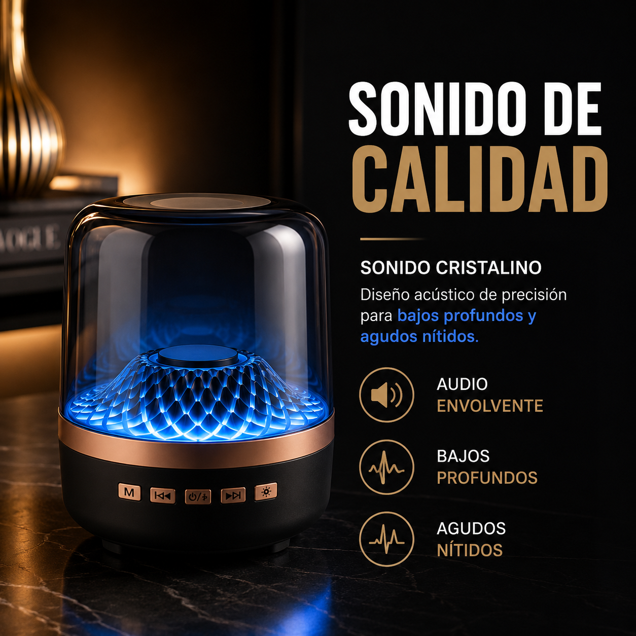 Bocina Bluetooth Portátil con Lámpara LED Efecto de Luz Ondulado