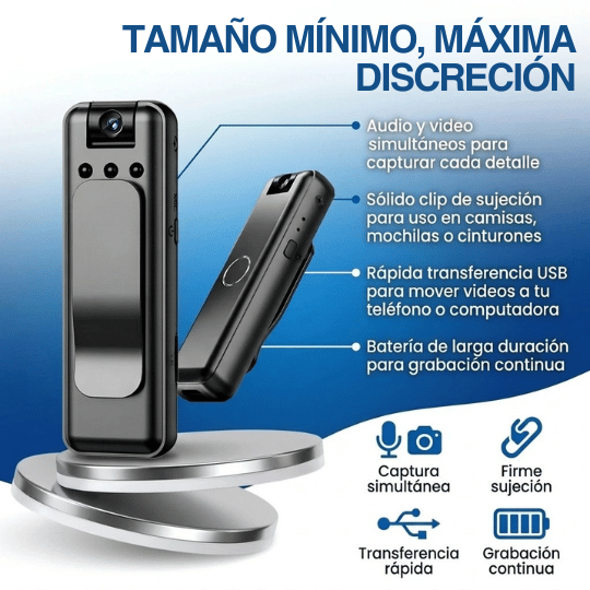 Mini Cámara Corporal Portátil (Bodycam) - Visión Nocturna y Detección de movimiento