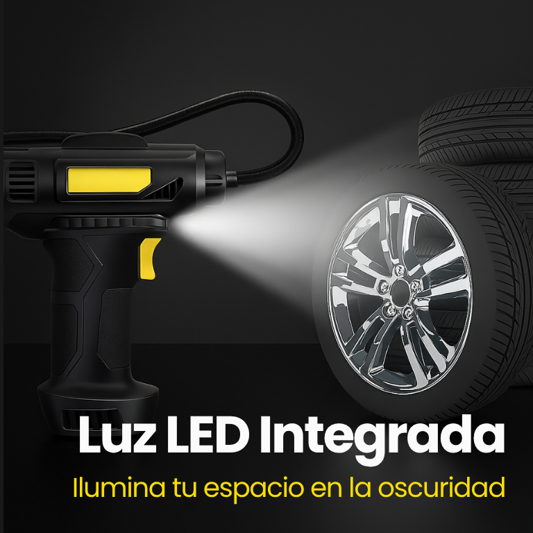 Mini Compresora de Aire Infladora Portátil - Pantalla LED, Luz frontal e Inflado Automático