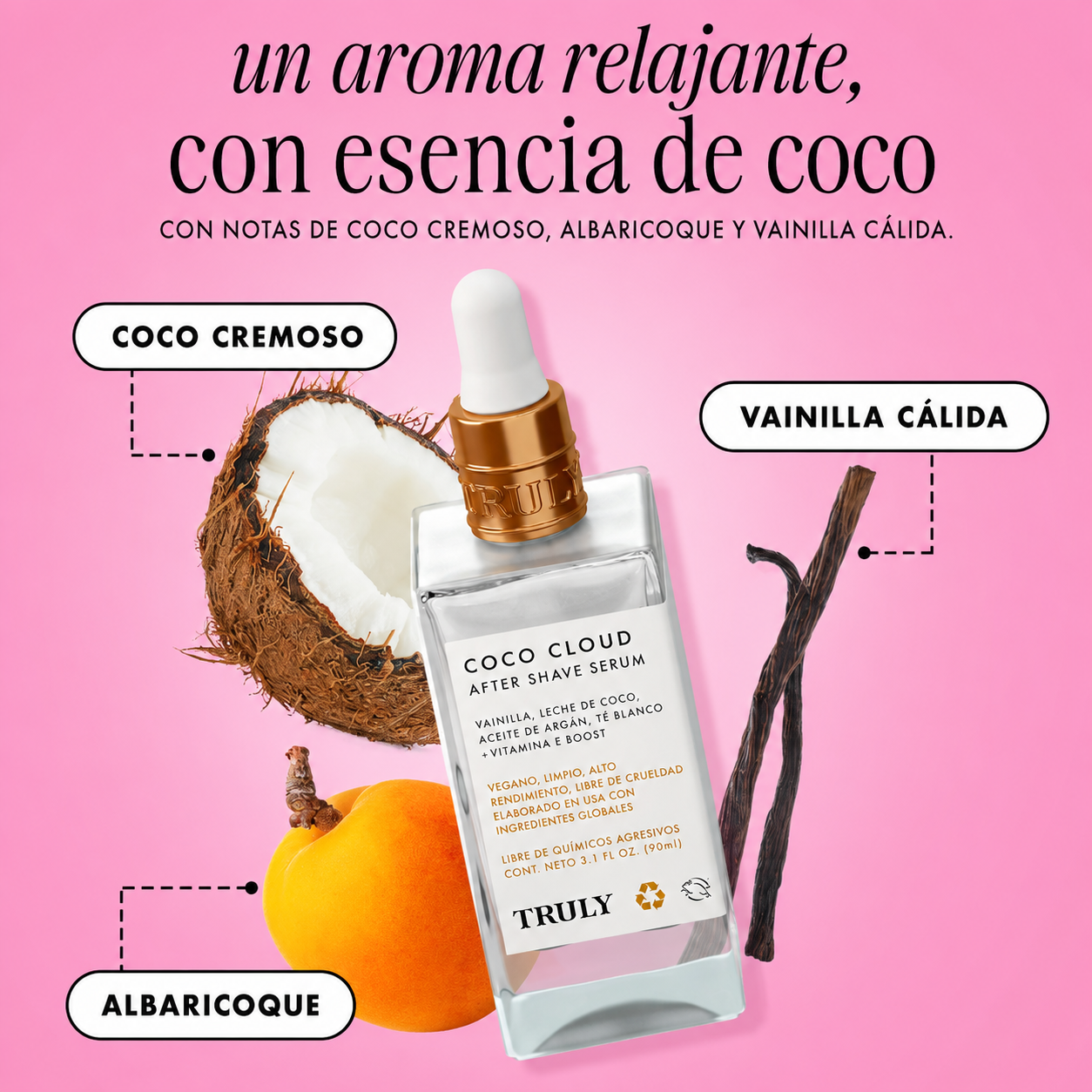 Truly Beauty Sérum Hidratante para Después del Afeitado con Leche de Coco y Vainilla 90 ml
