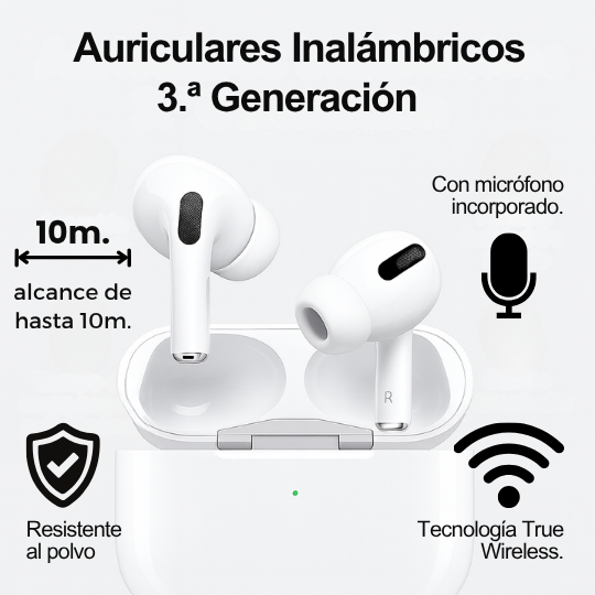 Audífonos Bluetooth TureWireless (Idénticos a los Apple Airpods Pro)