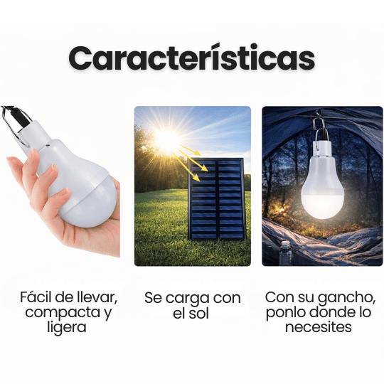 Focos Solares Recargables Portátil - Ideal para Camping o Emergencias
