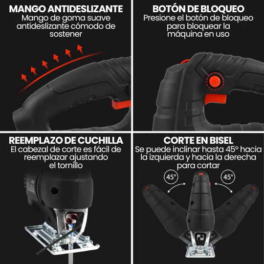 Sierra Caladora Eléctrica 6 Velocidades, 3000 RPM + Accesorios