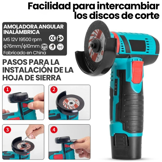 Amoladora Esmeril Angular Cortador Inalámbrico con Estuche y 2 Baterías