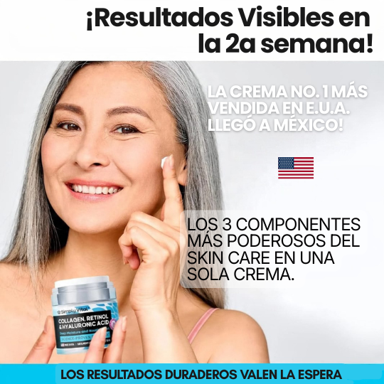 Crema Facial Antiarrugas con Colágeno, Retinol y Ácido Hialurónico - Rejuvenecedora Día/Noche