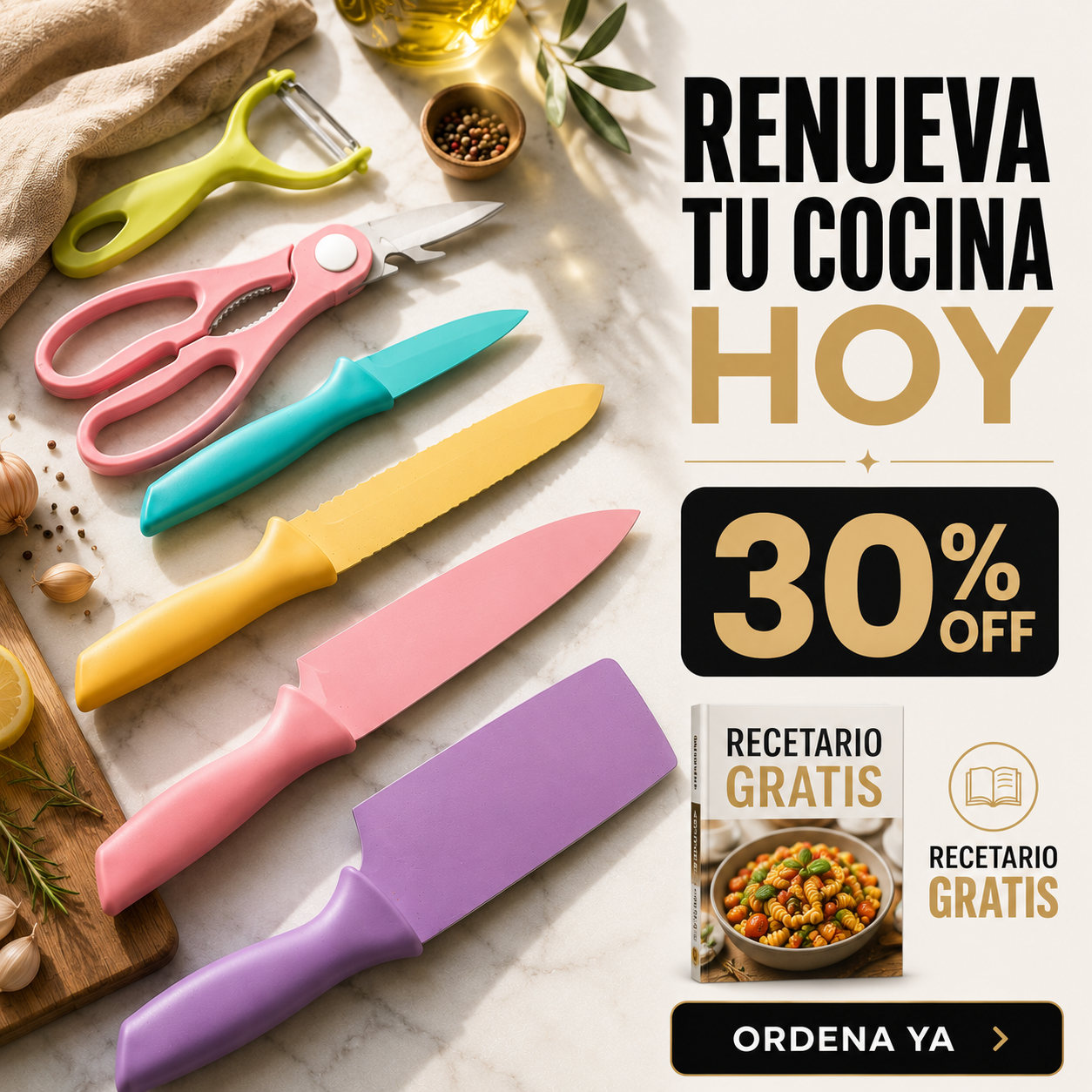 Set de 6 Cuchillos de Cocina Profesionales de Acero Inoxidable Antiadherentes