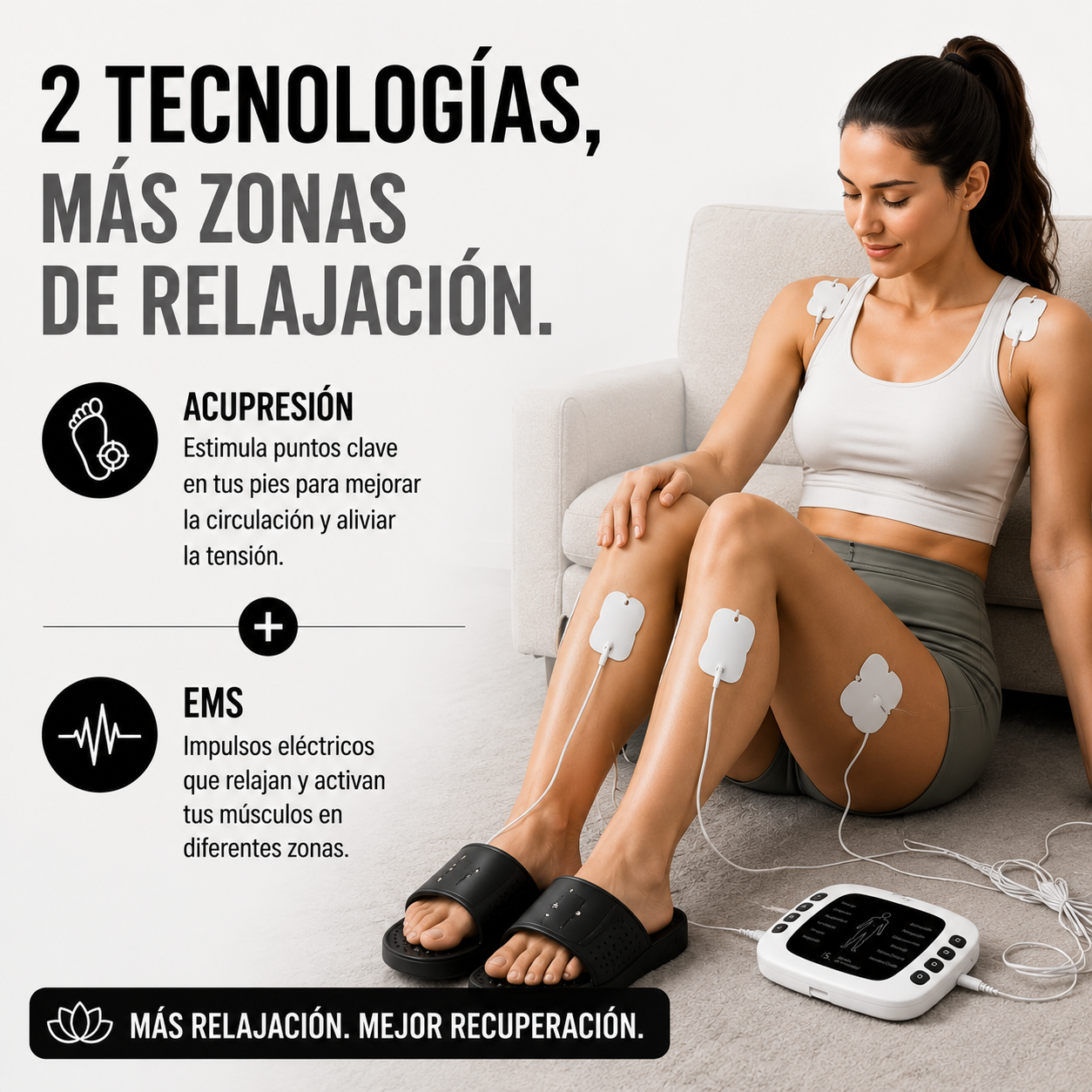Kit Sandalias de Acupresión con Electroestimulador para Alivio del Dolor y Relajación Muscular