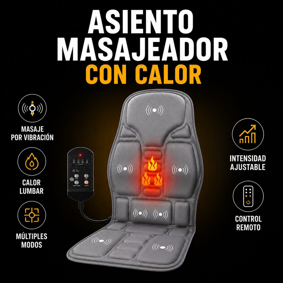 Asiento Masajeador de Espalda Completa con Calor - Ideal para Casa, Oficina y Auto