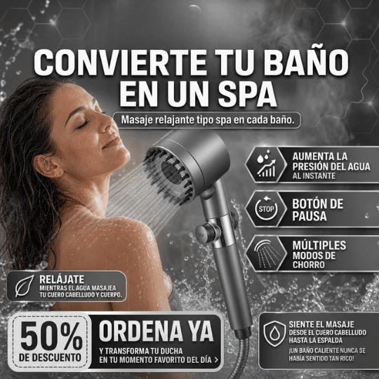 Cabezal De Ducha Masajeadora De Alta Presión - 3 Modos Para Un Baño Tipo Spa