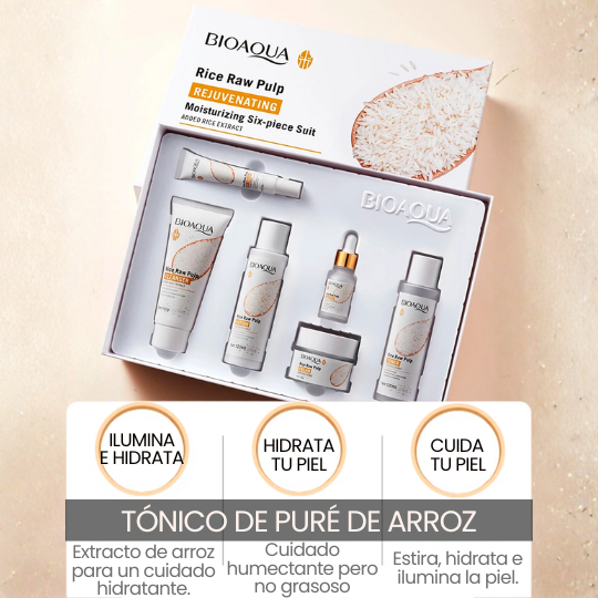 Set Skincare Coreano BIOAQUA Rice (6 pcs) – ¡Adiós Imperfecciones & Arrugas en 7 Días!