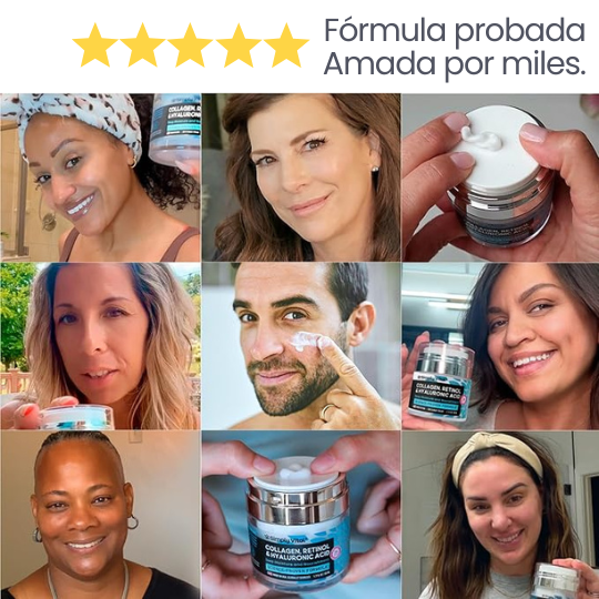 Crema Facial Antiarrugas con Colágeno, Retinol y Ácido Hialurónico - Rejuvenecedora Día/Noche