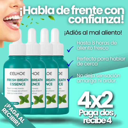 Esencia Bucal Anti-Mal Aliento - ¡Aliento Fresco por 8 hrs! 4x2