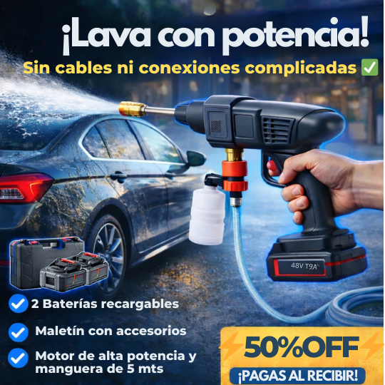 Hidrolavadora Portátil Inalámbrica de Alta Presión con 2 Baterías Recargables