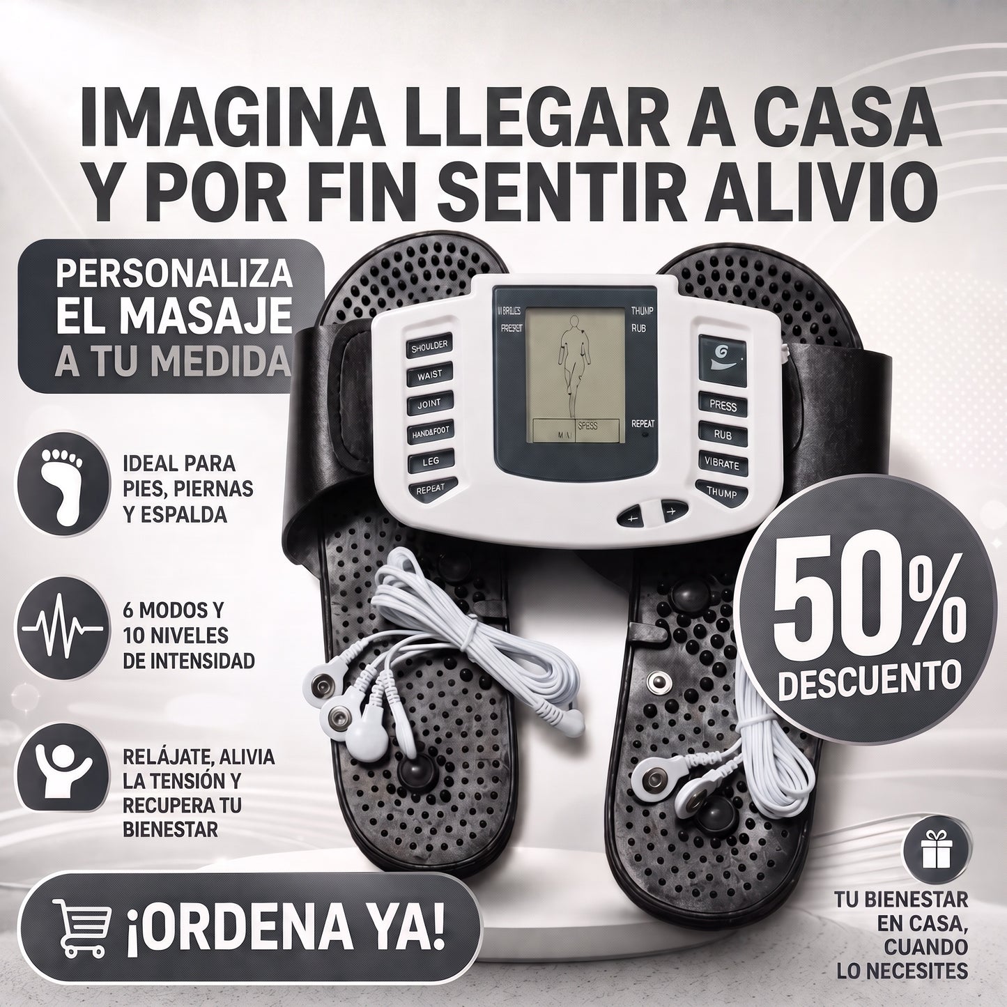 Kit Sandalias de Acupresión con Electroestimulador para Alivio del Dolor y Relajación Muscular