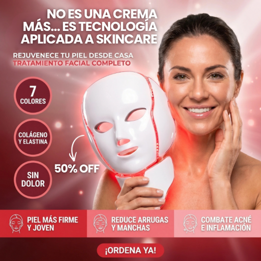 Máscara LED Facial Antiarrugas y Reafirmante para Piel Firme, Lisa y Luminosa