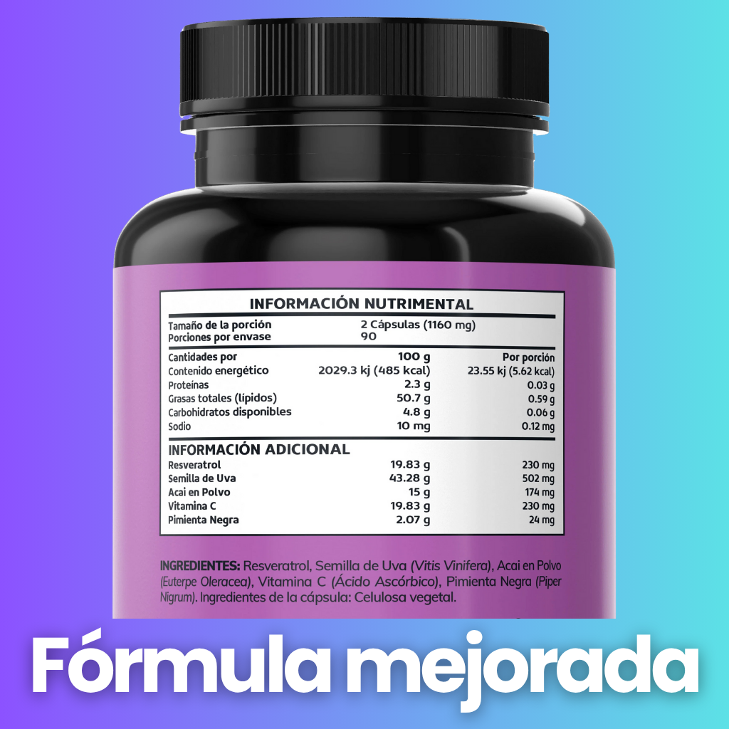 Resveratrol Premium - 180 Capsulas | Energía, Longevidad y Antienvejecimiento