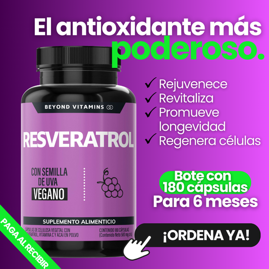 Resveratrol Premium - 180 Capsulas | Energía, Longevidad y Antienvejecimiento