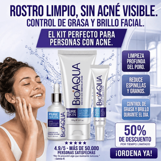 Kit Limpiador Facial Antiacné Bioaqua - Limpieza Profunda y Control Grasa ¡Menos Poros Tapados, Más Piel Fresca!