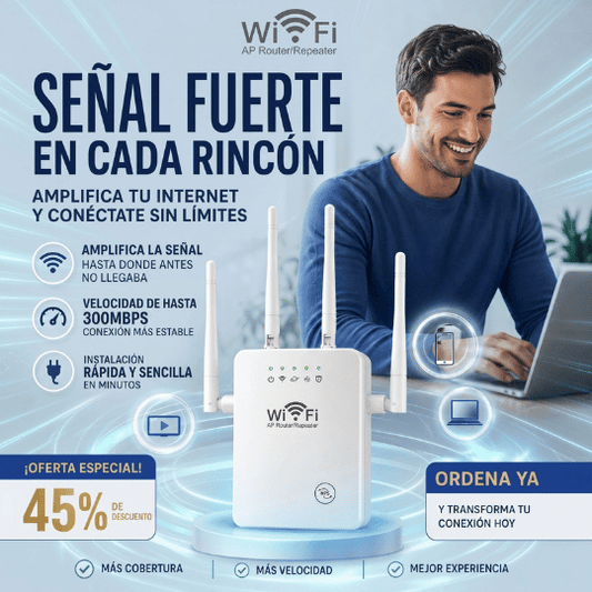 Amplificador de Señal WiFi Alta Cobertura 300Mbps 4 Antenas Largo Alcance