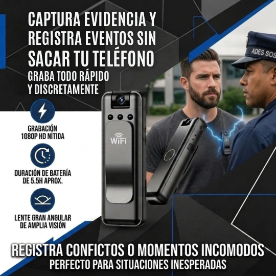 Mini Cámara Corporal Portátil (Bodycam) - Visión Nocturna y Detección de movimiento