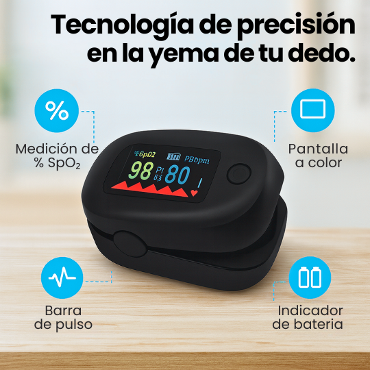 Oxímetro Digital de Dedo con Medidor de Ritmo Cardíaco