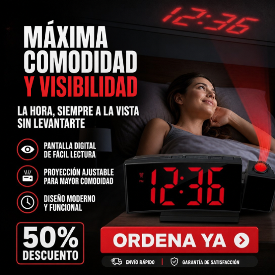 Reloj Despertador LED con Proyección de Hora y Temperatura en el Techo