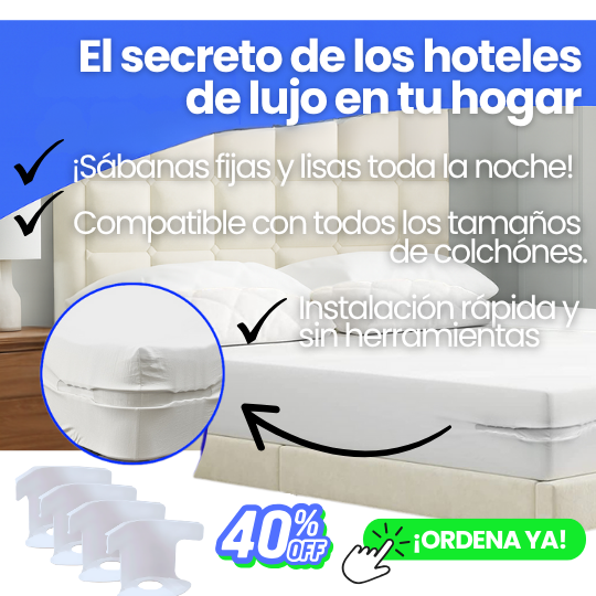 Sujetadores Antideslizantes y Tensores para Sábanas Kit de 4 pcs - ¡No más sábanas flojas!