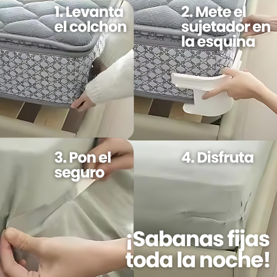 Sujetadores Antideslizantes y Tensores para Sábanas Kit de 4 pcs - ¡No más sábanas flojas!