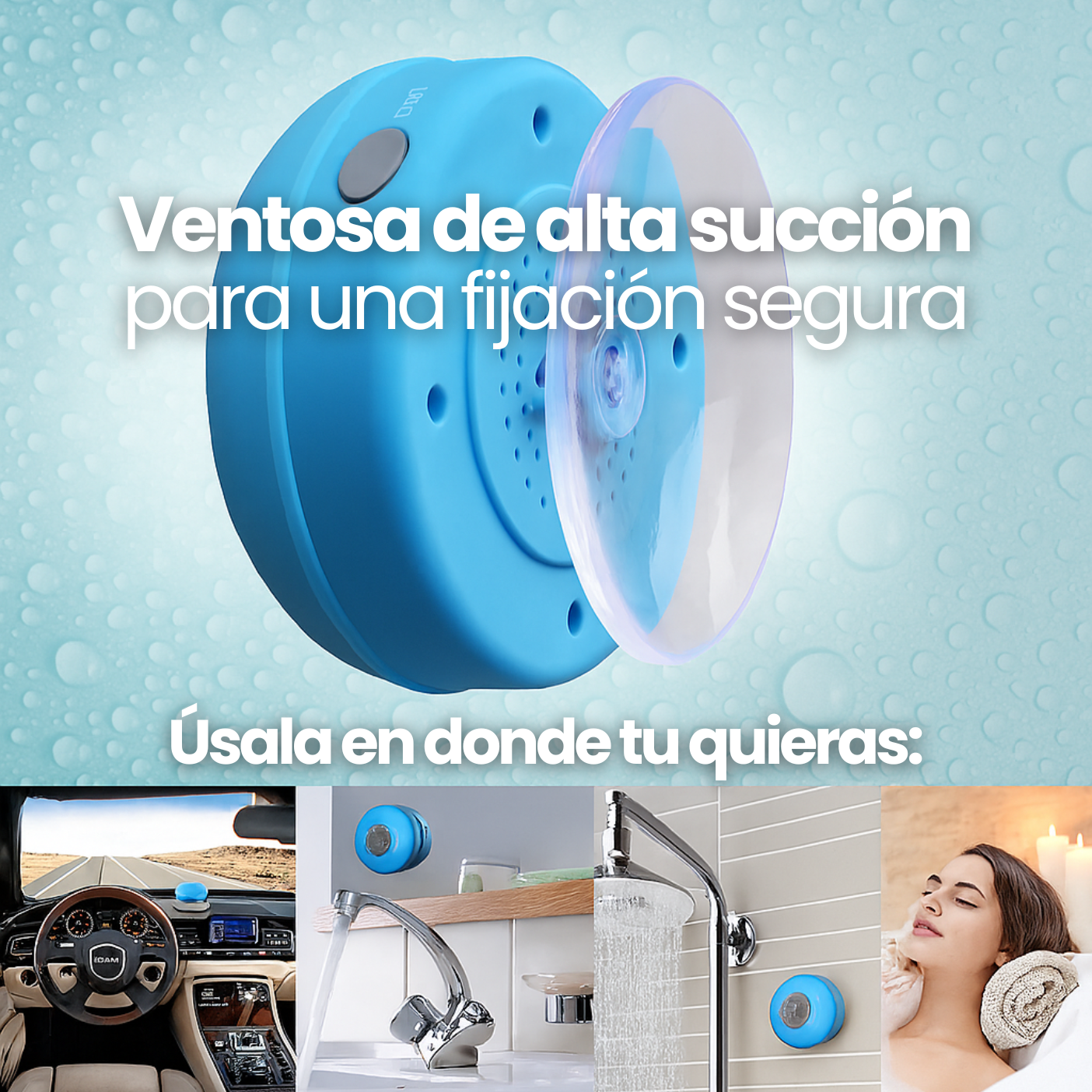 Bocina para Regadera con Bluetooth y Ventosa - Portátil & Resistente al Agua