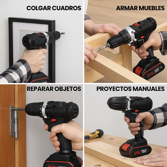 Taladro Inalámbrico + Maletín con Kit Super Completo de Brocas y Puntas Intercambiables